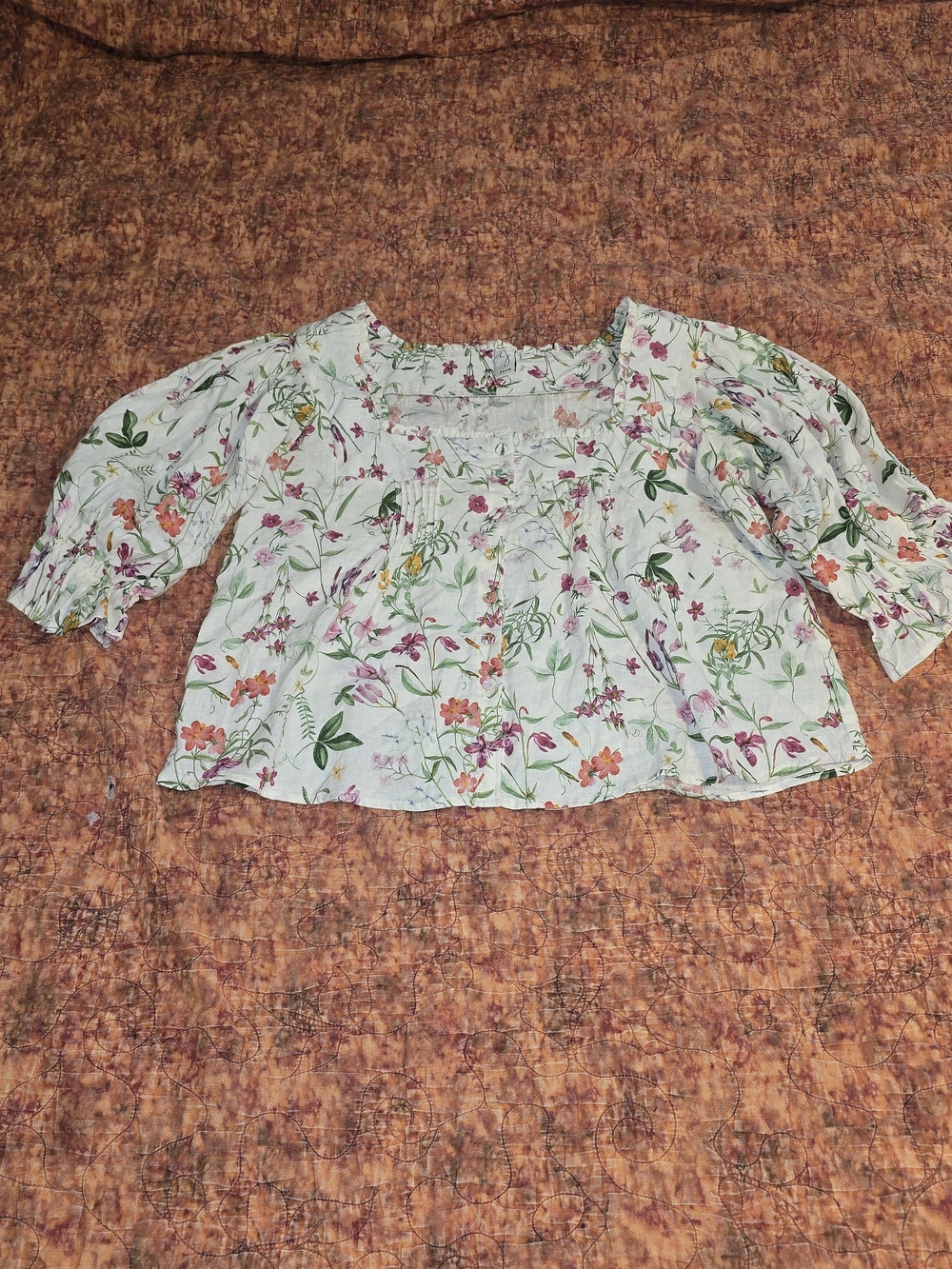 Joie Floral Square Neck Blouse XS White Linen Blend Cottagecore Coquette Top